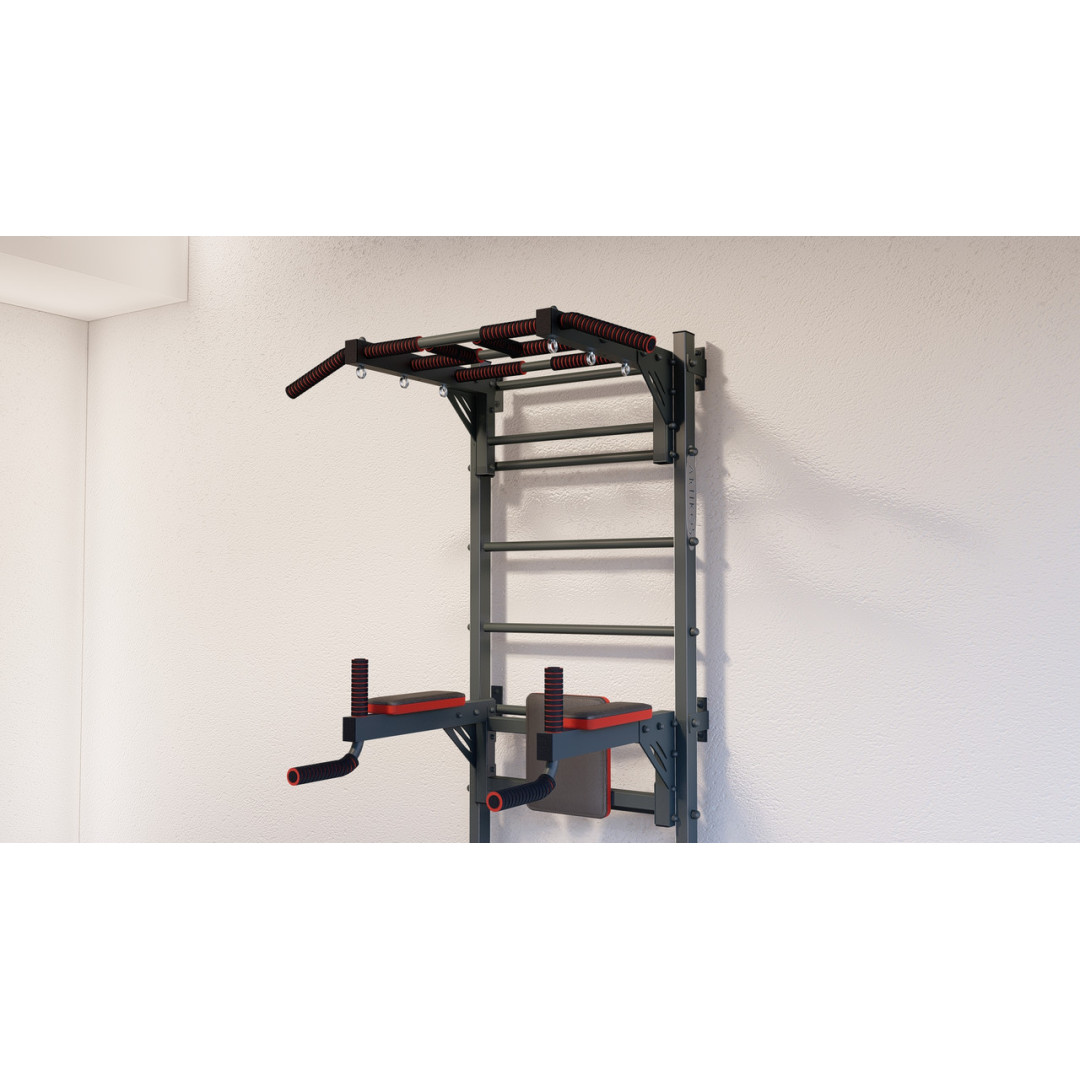 Шведська стінка з турніком, брусами та лавкою ARTIKOS посилена сіра