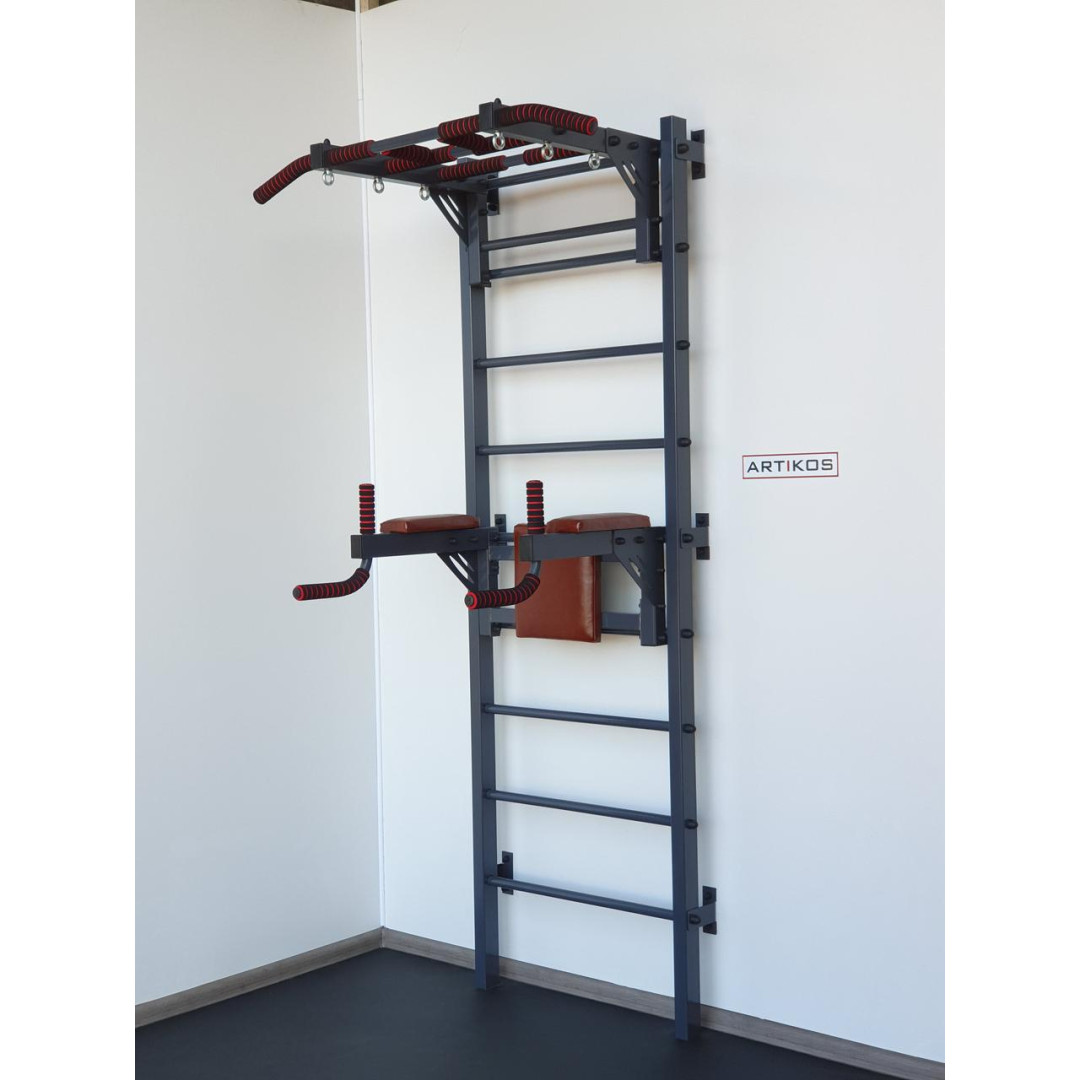 Шведська стінка з турніком, брусами та лавкою ARTIKOS посилена сіра