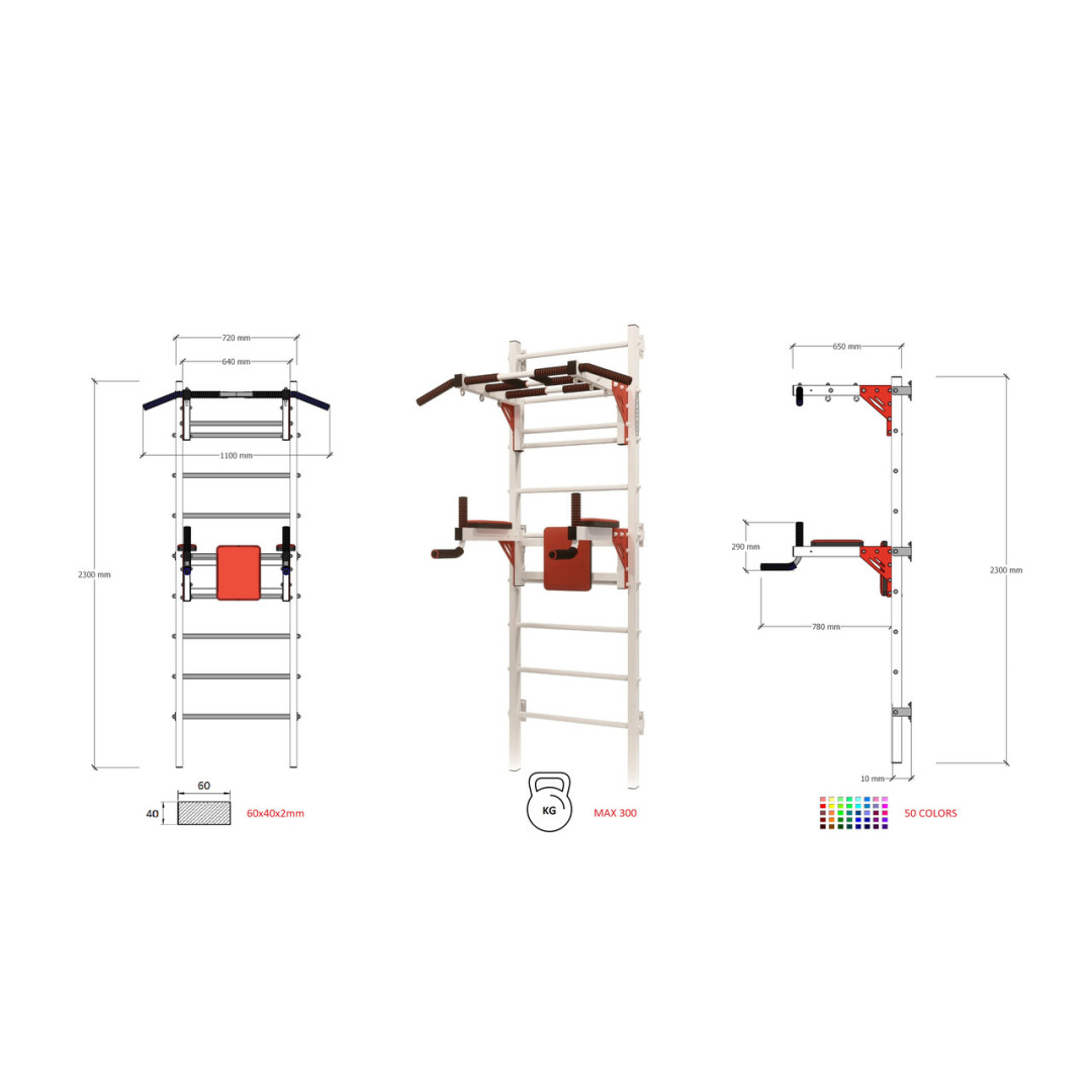 Шведська стінка з турніком, брусами та лавкою ARTIKOS посилена біла сходинки світлофор