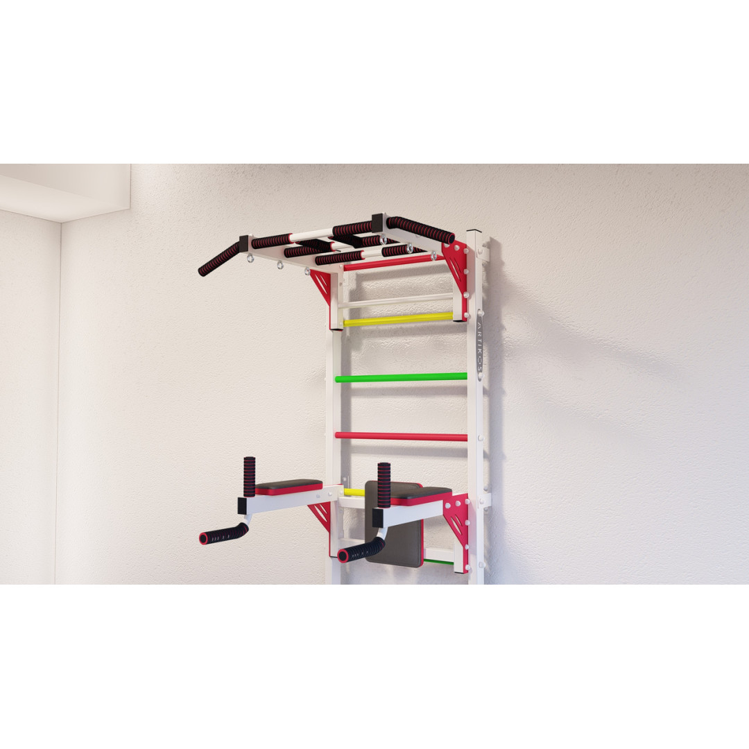 Шведська стінка з турніком, брусами та лавкою ARTIKOS посилена біла сходинки світлофор