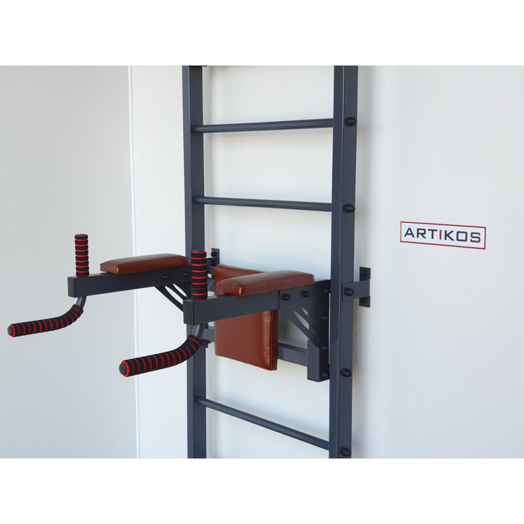 Шведська стінка з турніком, брусами та лавкою ARTIKOS посилена сіра