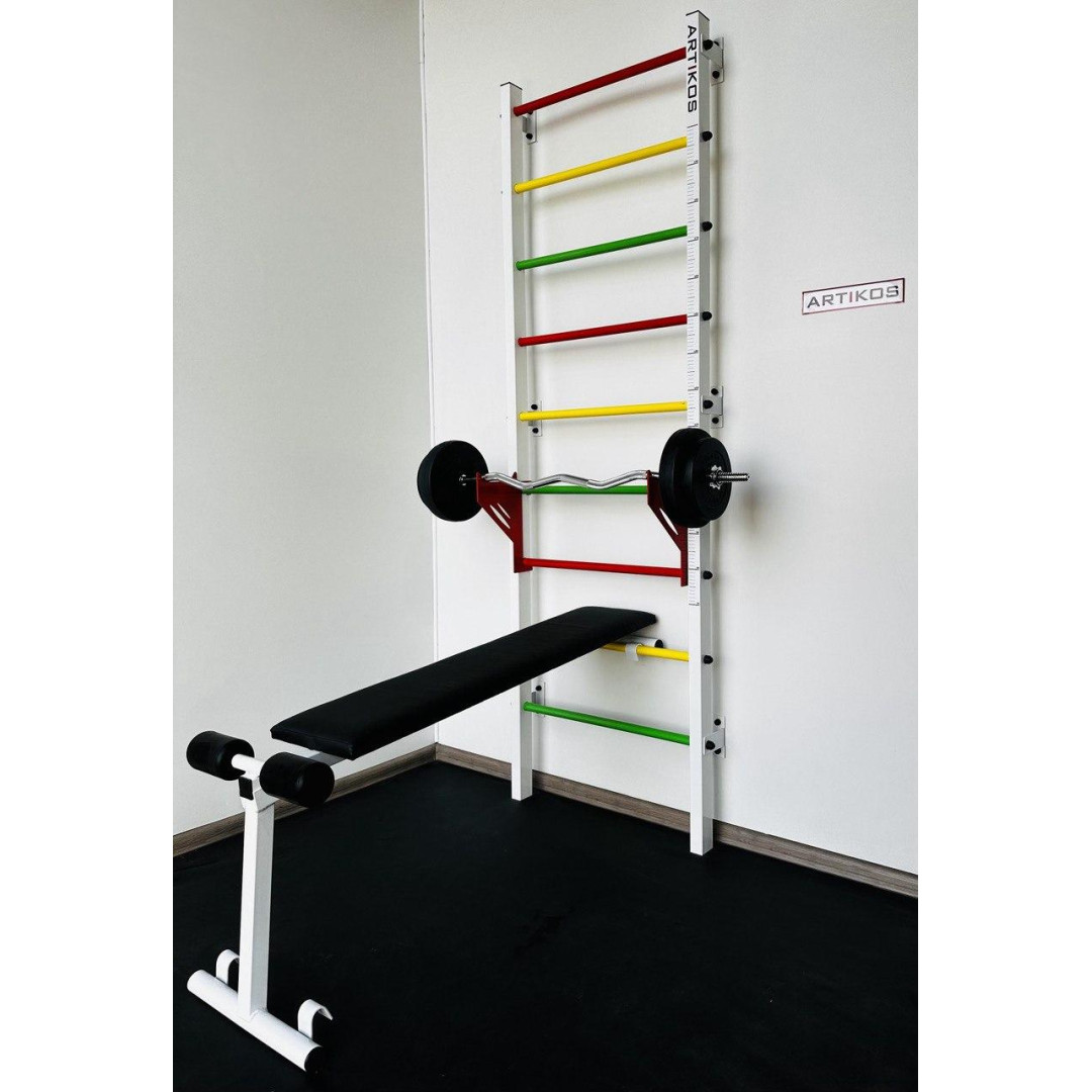Шведська стінка з турніком, брусами та лавкою ARTIKOS посилена біла сходинки світлофор
