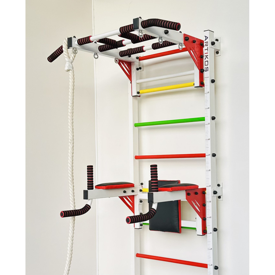 Шведская стенка с гладиаторской сеткой Spider-Man-2 усиленная белая+разноцветные ступеньки