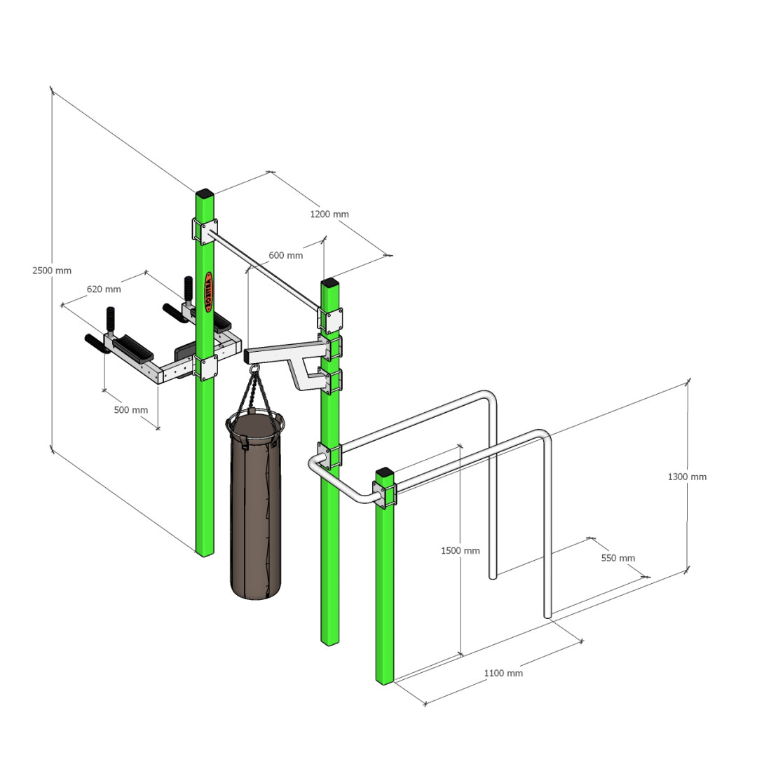 Турнік вуличний подвійний з брусами ARTIKOS S-8