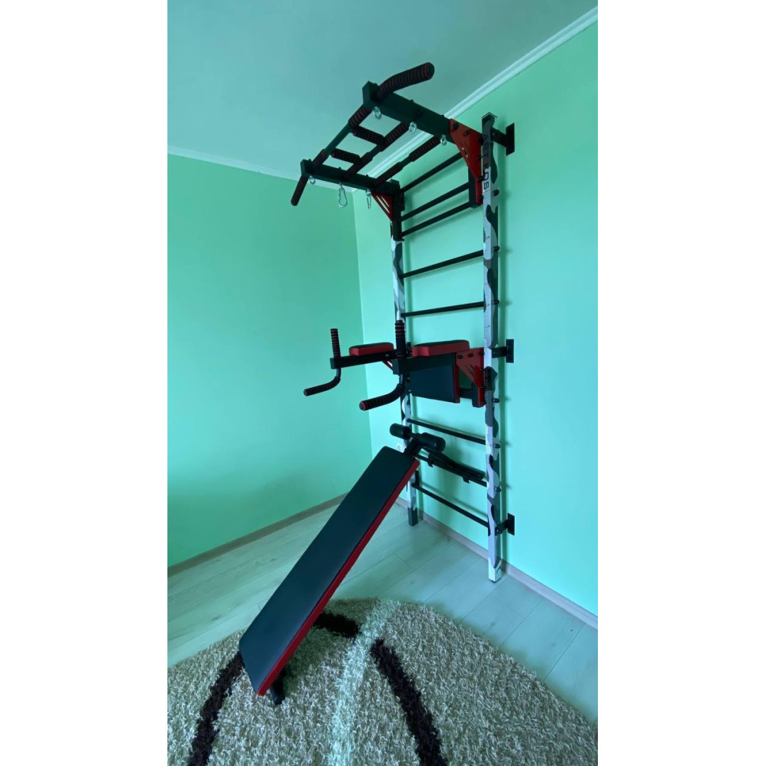 Шведська стінка з турніком, брусами та лавкою ARTIKOS посилена принт «Мілітарі»