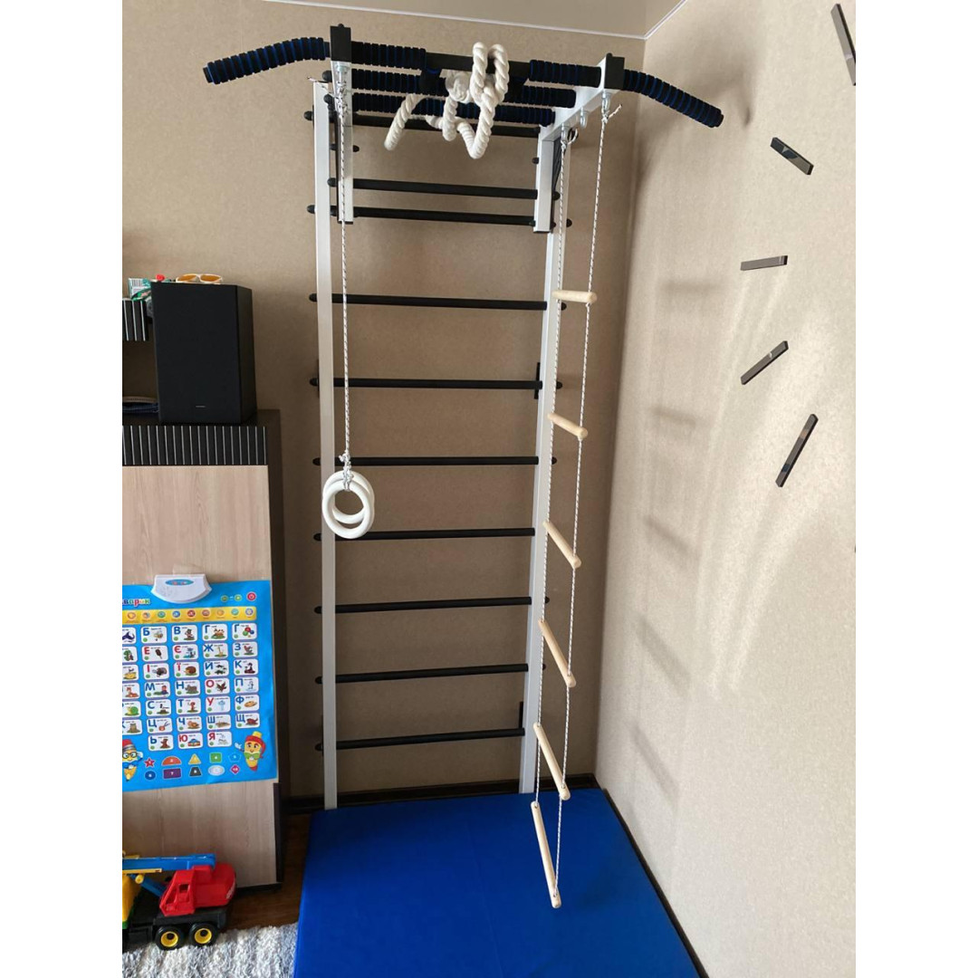 Шведська стінка біло-чорна, дитячий набір, мат гімнастичний