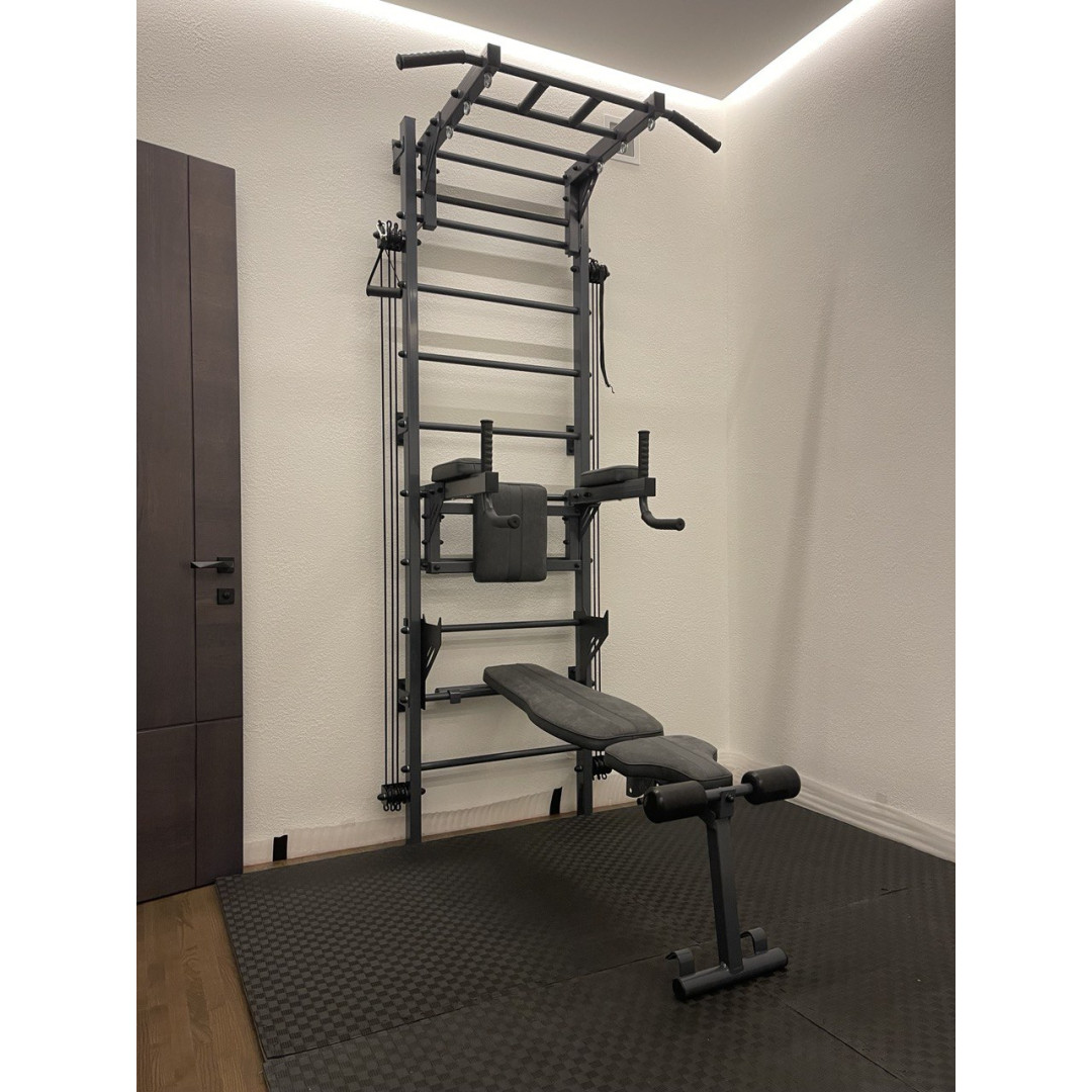 Шведська стінка з турніком, брусами та лавкою ARTIKOS посилена сіра