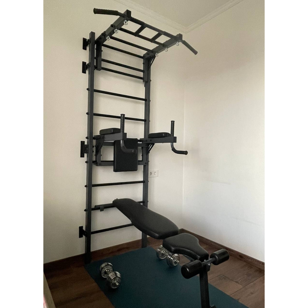 Шведська стінка з турніком та брусами ARTIKOS посилена сіра